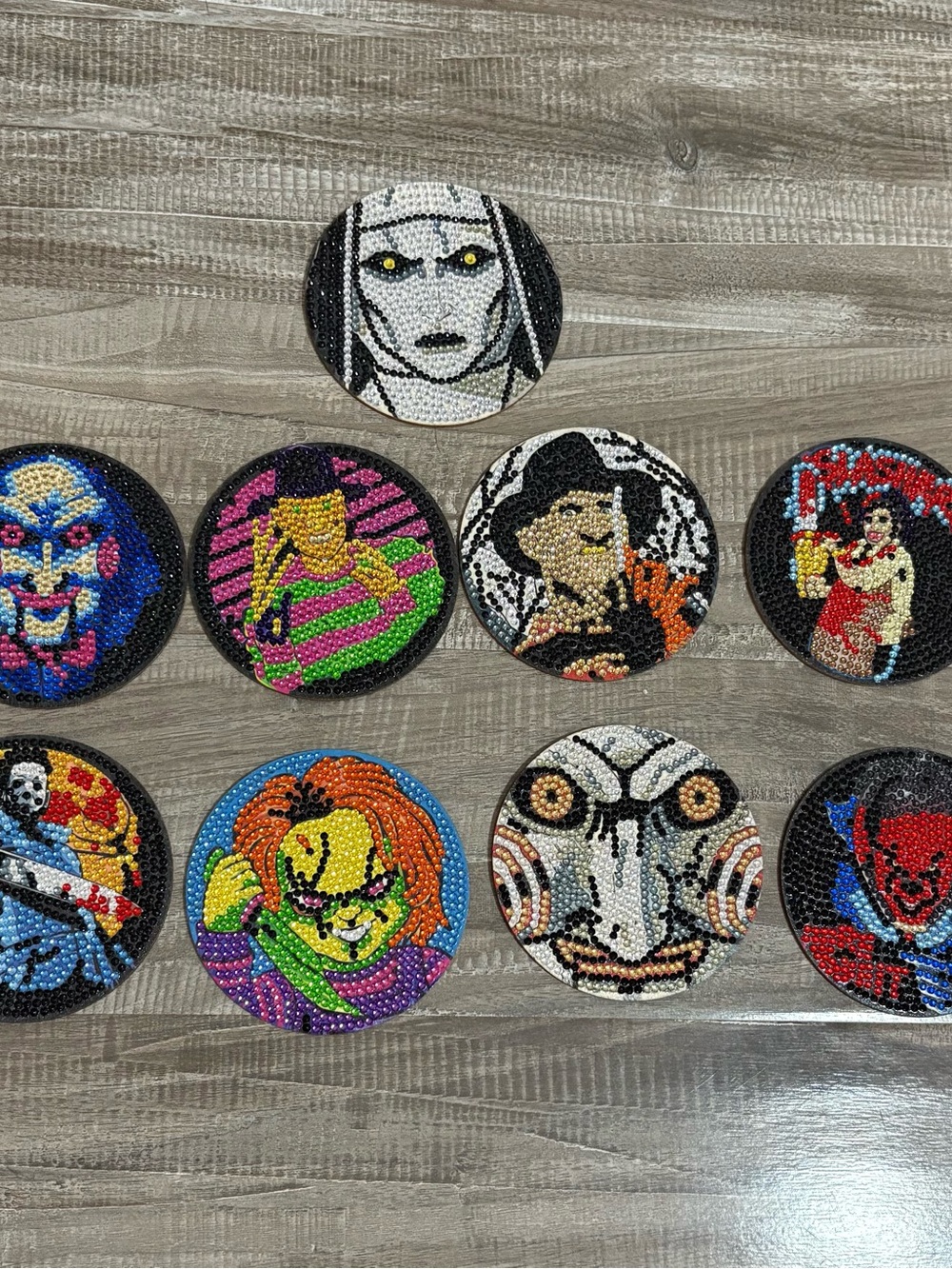 ! NEW HANDMADE ! Handmade Custom Diamond Painting Horror Character Coasters